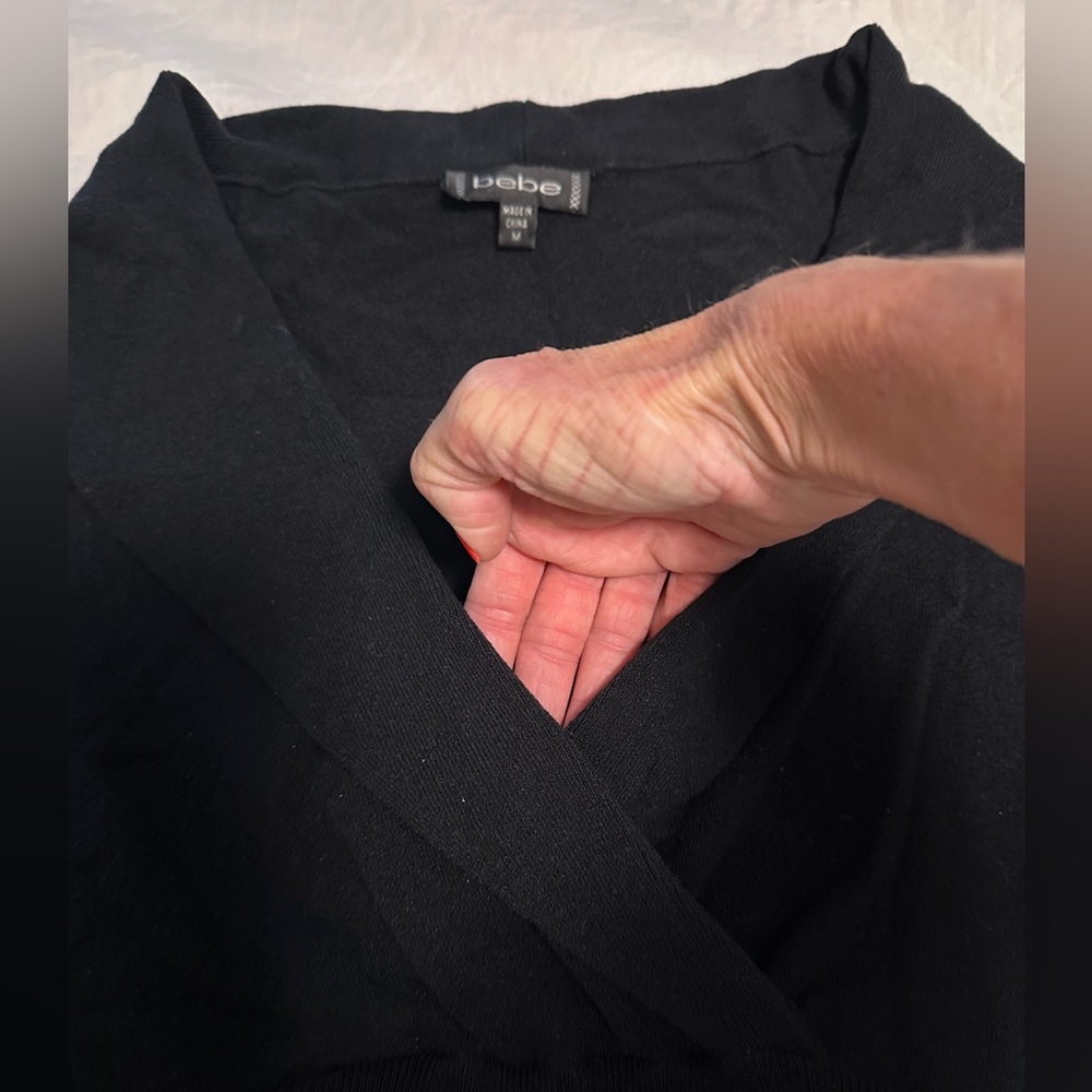 Bebe Elegant Black Long Sleeve Top with Shawl Collar - Picture 3 of 9